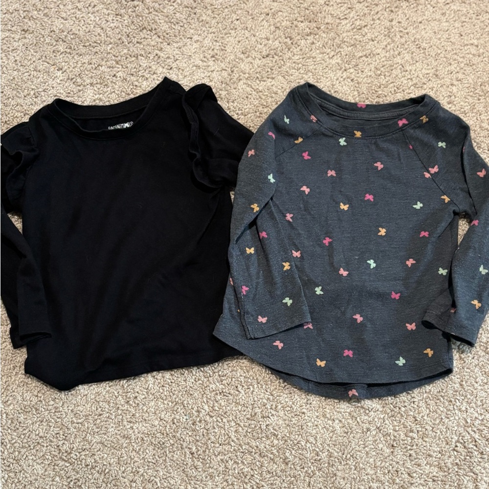 Toddler Girl Black and Gray Butterfly Long Sleeve Tops